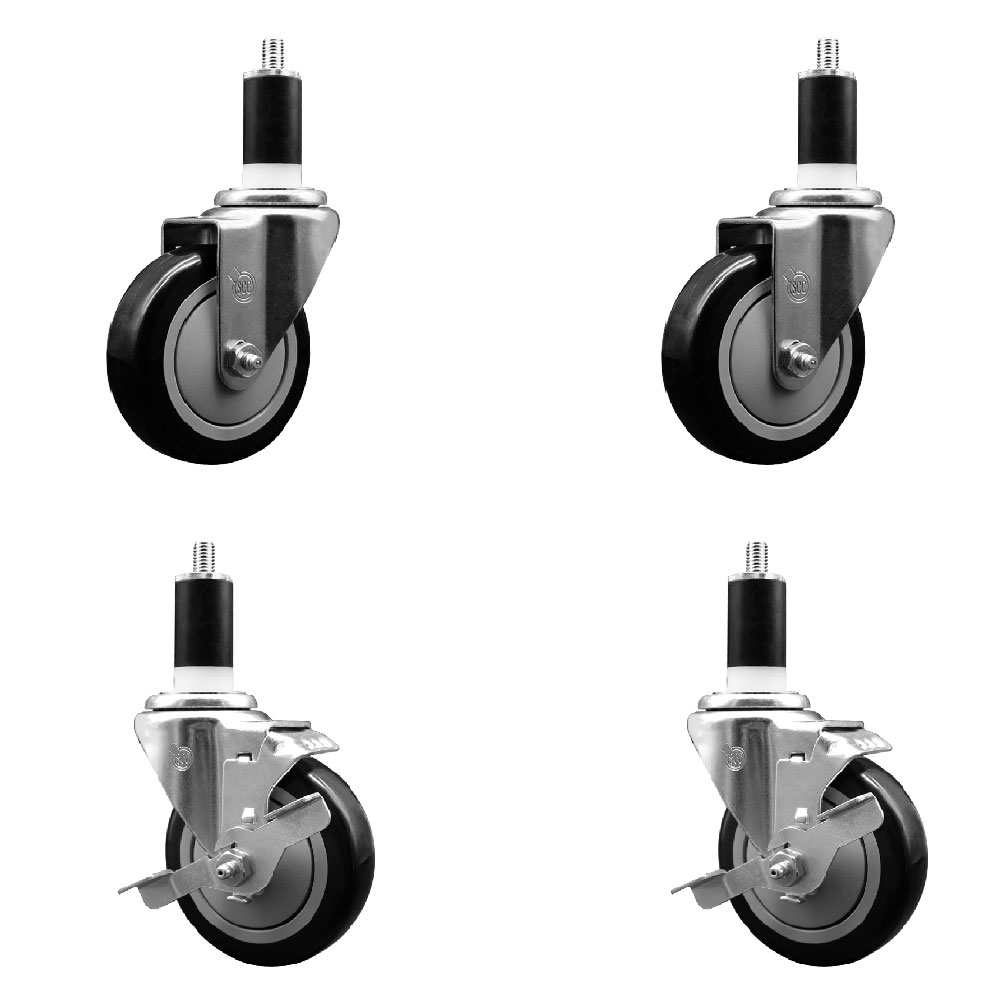 SCC-EX20S414-PPUB-BLK-2-TLB-2-138 Polyurethane Swivel Expanding Stem Caster with 4 in. Black Wheels & 1.38 in. Stems - Set of 4