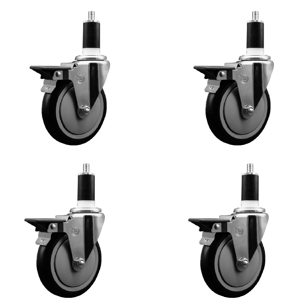 SCC-EX20S514-PPUB-BLK-PLB-138-4 Polyurethane Swivel Expanding Stem Caster with 5 in. Black Wheels & 1.38 in. Stems - Set of 4