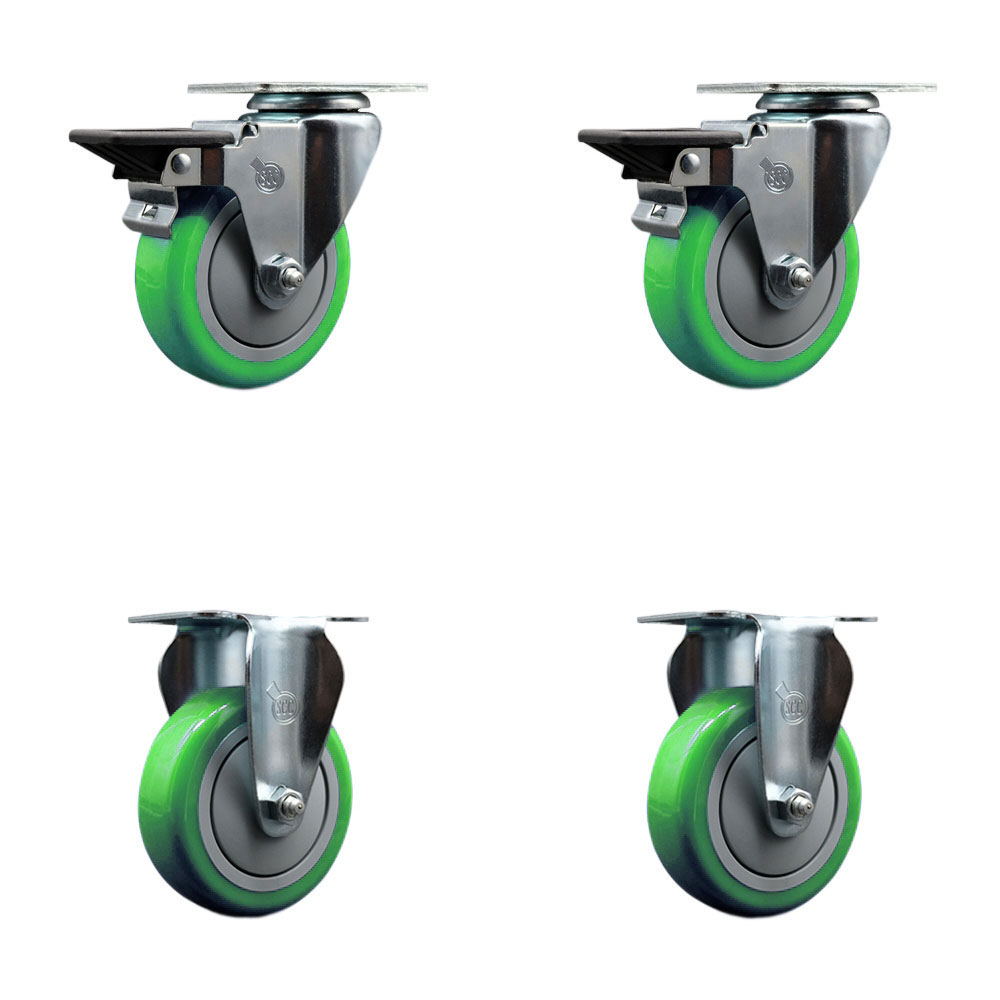 SCC-20S414-PPUB-GRN-PLB-2-R-2 Polyurethane Swivel Top Plate Caster with 4 in. Green Wheels - Set of 4