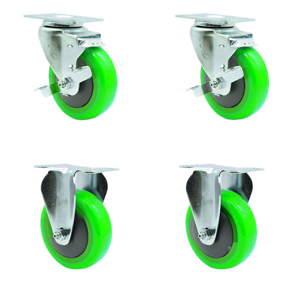 SCC-20S414-PPUB-GRN-TLB-2-R414-2 Polyurethane Swivel Top Plate Caster with 4 in. Green Wheels - Set of 4