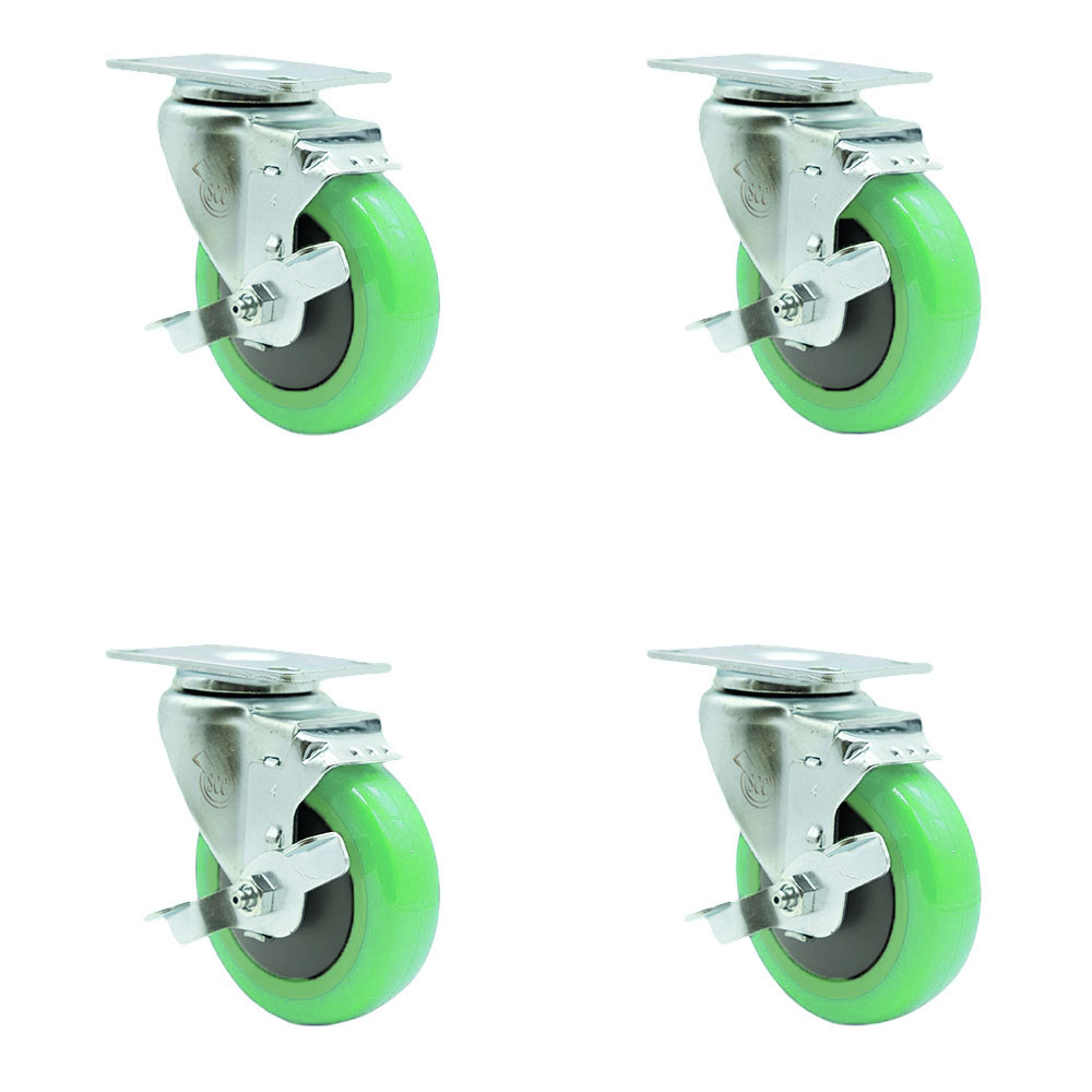 Polyurethane Swivel Caster - Green - 4 in. - Set of 4 - 1400 lbs Capacity