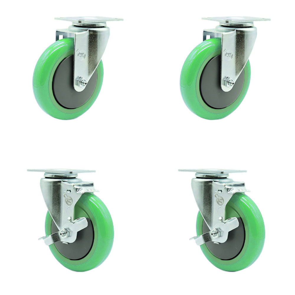 SCC-20S514-PPUB-GRN-2-TLB-2 Polyurethane Swivel Top Plate Caster with 5 in. Green Wheels - Set of 4