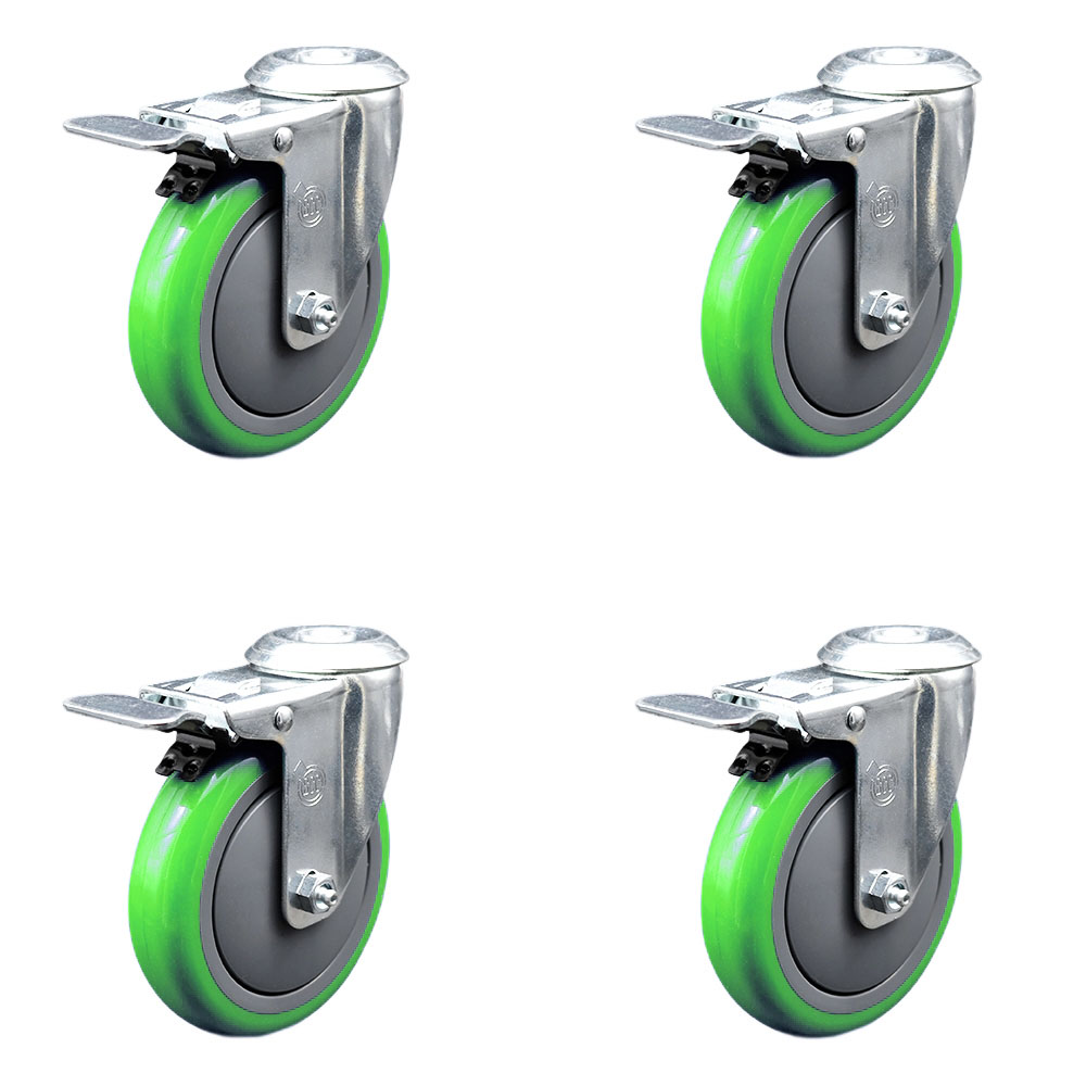 SCC-BHTTL20S514-PPUB-GRN-4 Polyurethane Swivel Bolt Hole Caster with 5 x 1.25 in. Green Wheels - Set of 4