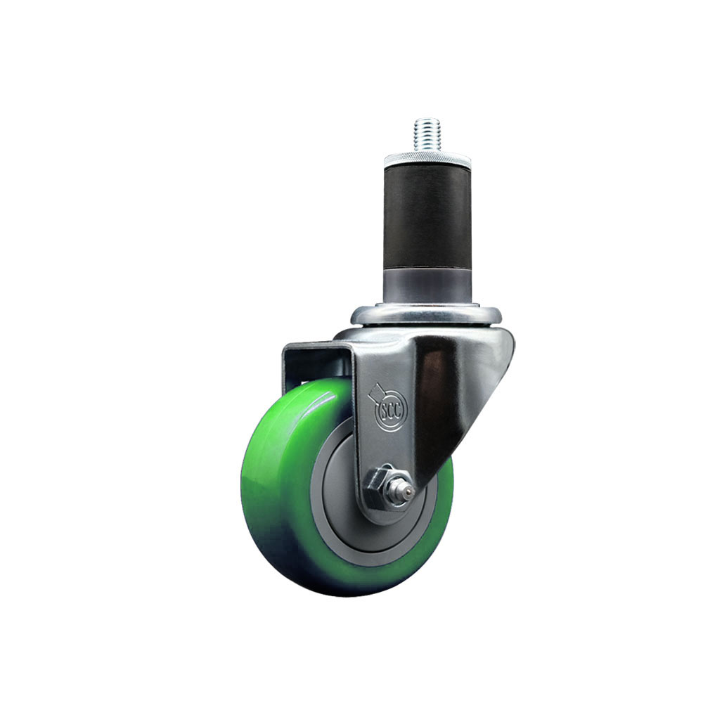 SCC-EX20S314-PPUB-GRN-158 Polyurethane Expanding Stem Swivel Caster with 3 in. Green Wheel & 1.63 in. Stem