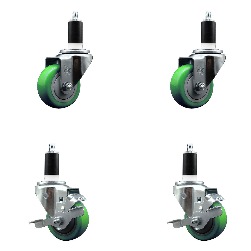 SCC-EX20S314-PPUB-GRN-2-TLB-2-138 Polyurethane Swivel Expanding Stem Caster with 3 in. Green Wheels & 1.38 in. Stems - Set of 4