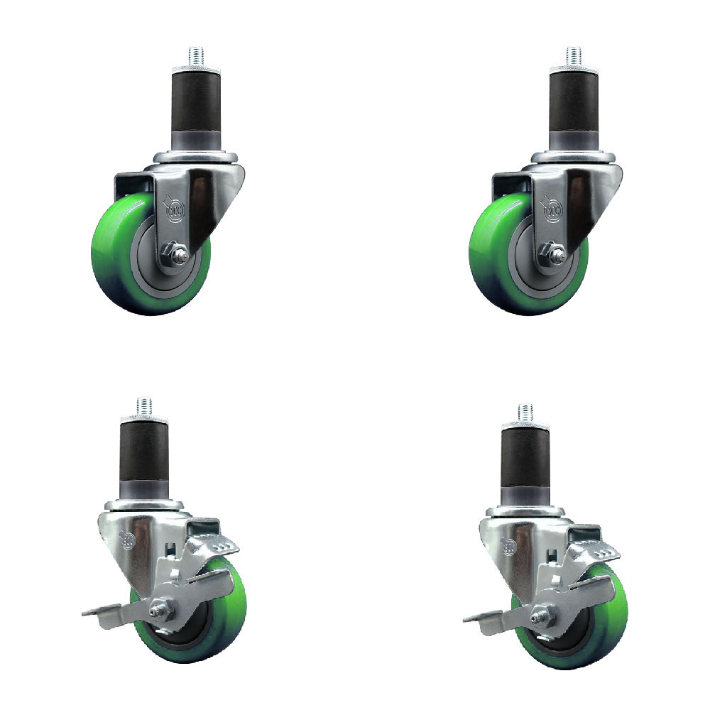 SCC-EX20S314-PPUB-GRN-2-TLB-2-158 Polyurethane Swivel Expanding Stem Caster with 3 in. Green Wheels & 1.63 in. Stems - Set of 4
