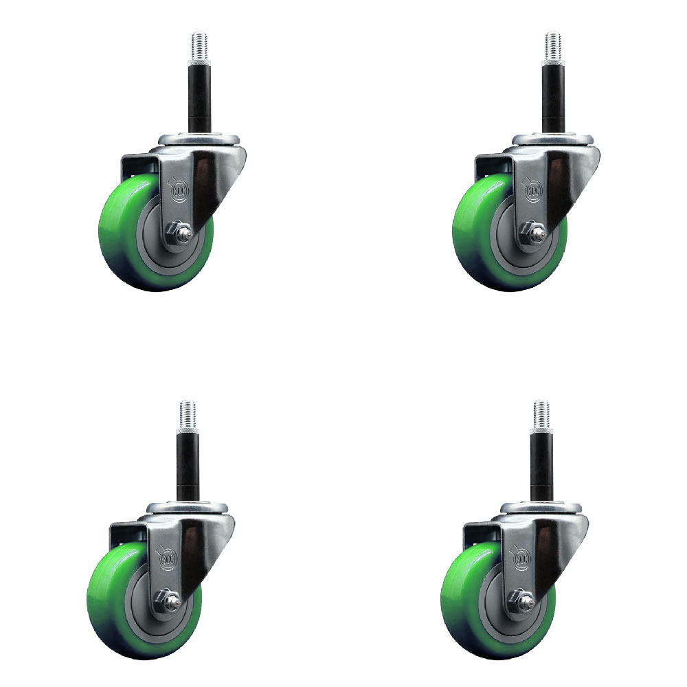 SCC-EX20S314-PPUB-GRN-34-4 Polyurethane Swivel Expanding Stem Caster with 3 in. Green Wheels & 0.75 in. Stems - Set of 4