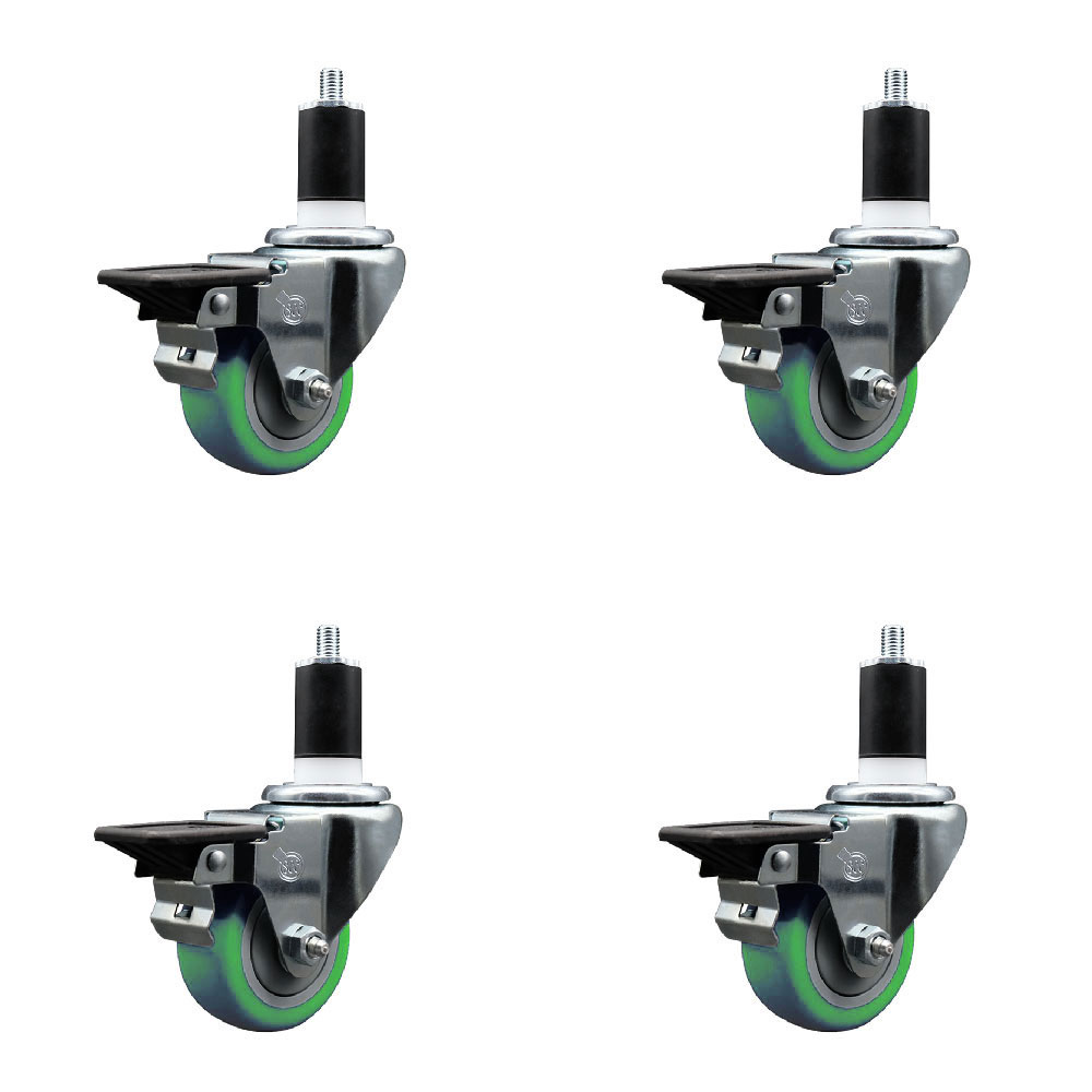 SCC-EX20S314-PPUB-GRN-PLB-112-4 Polyurethane Swivel Expanding Stem Caster with 3 in. Green Wheels & 1.5 in. Stems - Set of 4