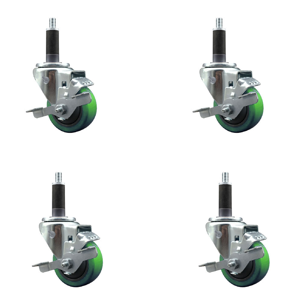 SCC-EX20S314-PPUB-GRN-TLB-1-4 Polyurethane Swivel Expanding Stem Caster with 3 in. Green Wheels & 1 in. Stems - Set of 4