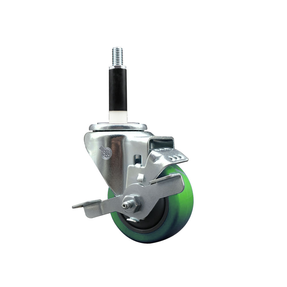 SCC-EX20S314-PPUB-GRN-TLB-78 Polyurethane Expanding Stem Swivel Caster with 3 in. Green Wheel & 0.87 in. Stem & Top Locking Brake