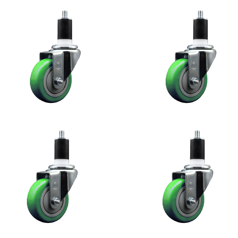 SCC-EX20S3514-PPUB-GRN-112-4 Polyurethane Swivel Expanding Stem Caster with 3.5 in. Green Wheels & 1.5 in. Stems - Set of 4