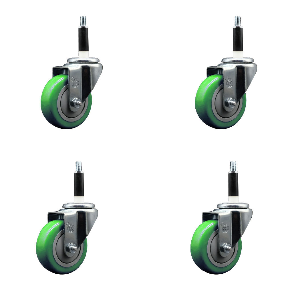 SCC-EX20S3514-PPUB-GRN-78-4 Polyurethane Swivel Expanding Stem Caster with 3.5 in. Green Wheels & 0.87 in. Stems - Set of 4