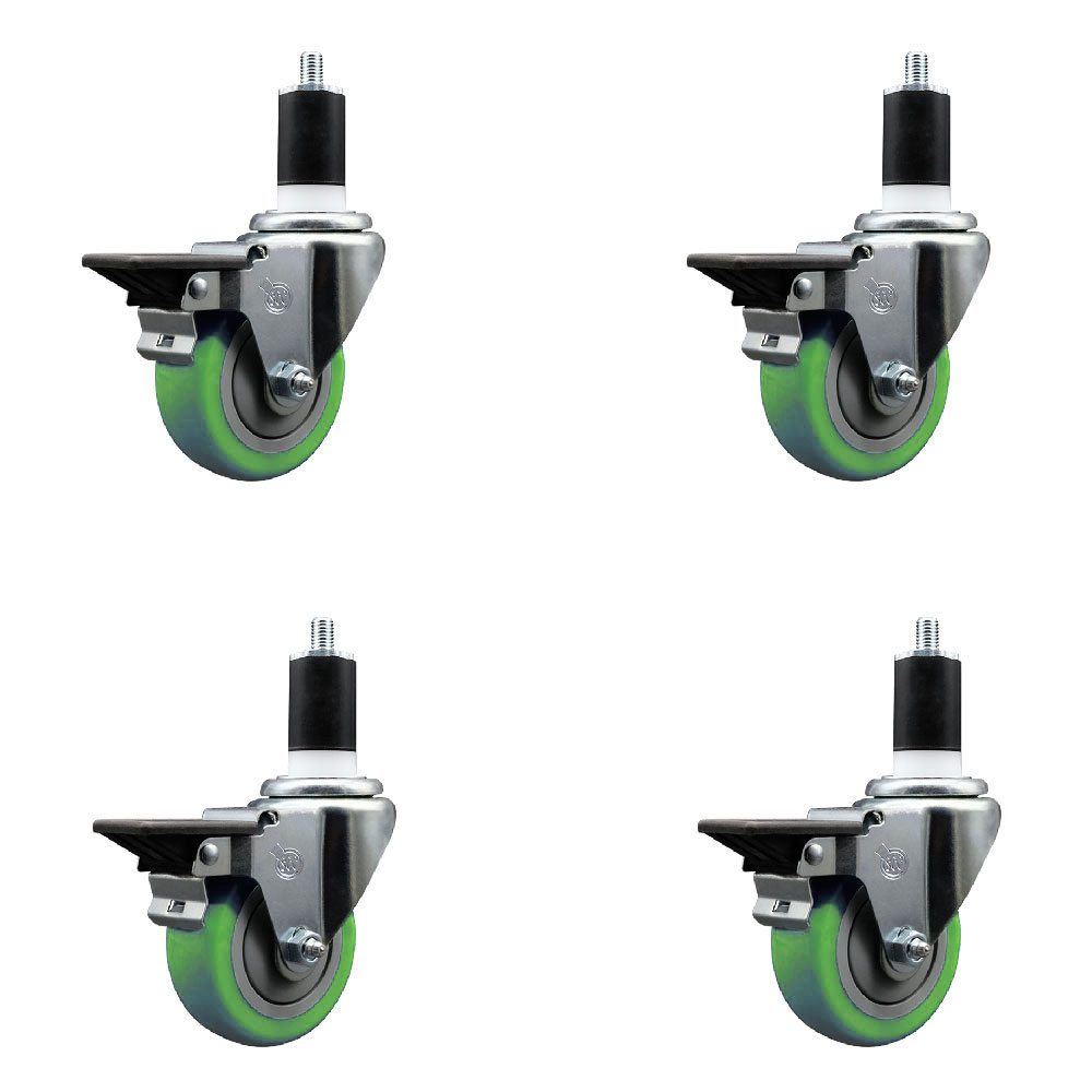 SCC-EX20S3514-PPUB-GRN-PLB-112-4 Polyurethane Swivel Expanding Stem Caster with 3.5 in. Green Wheels & 1.5 in. Stems - Set of 4