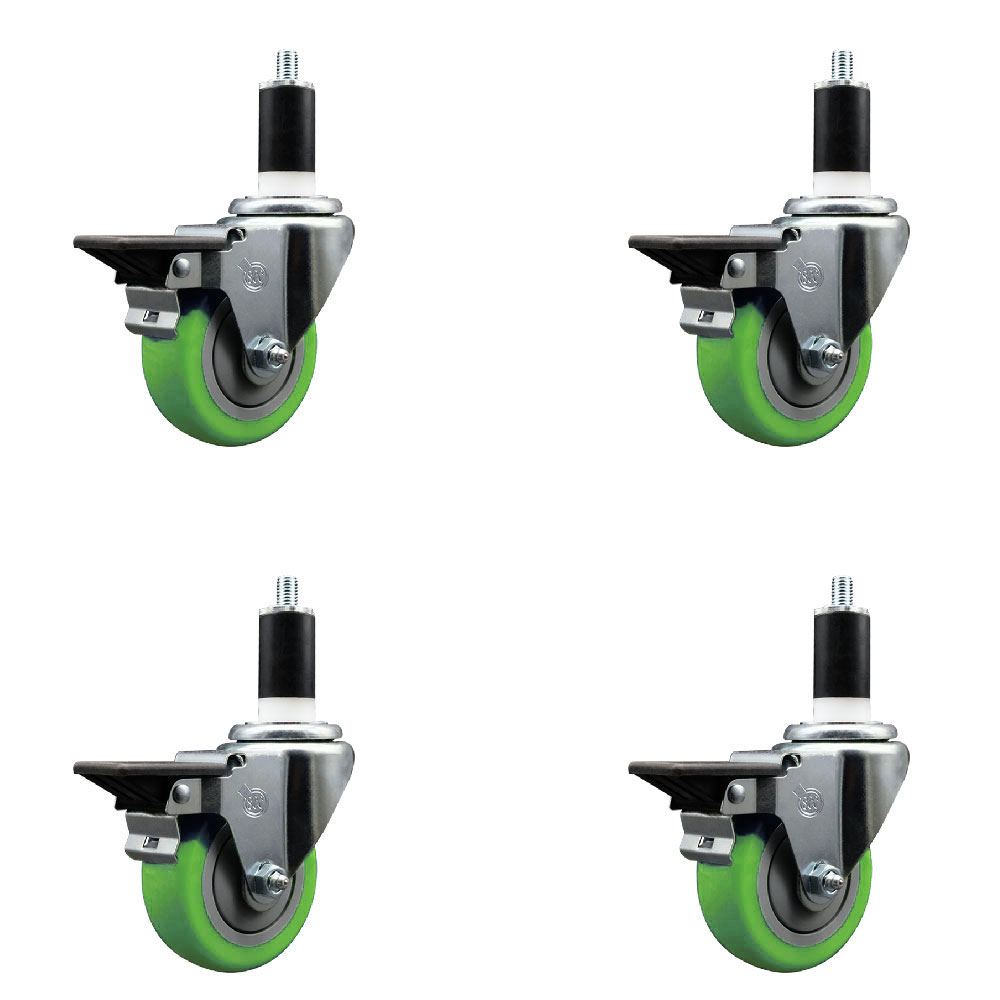 SCC-EX20S3514-PPUB-GRN-PLB-138-4 Polyurethane Swivel Expanding Stem Caster with 3.5 in. Green Wheels & 1.38 in. Stems - Set of 4