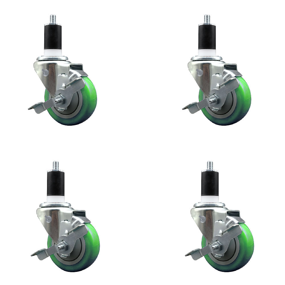 SCC-EX20S3514-PPUB-GRN-TLB-112-4 Polyurethane Swivel Expanding Stem Caster with 3.5 in. Green Wheels & 1.5 in. Stems - Set of 4