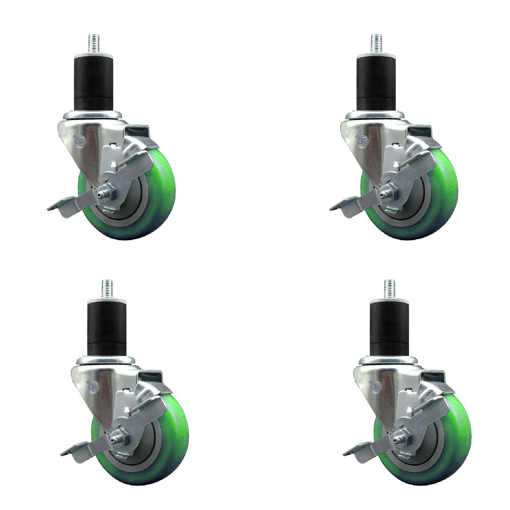 SCC-EX20S3514-PPUB-GRN-TLB-134-4 Polyurethane Swivel Expanding Stem Caster with 3.5 in. Green Wheels & 1.75 in. Stems - Set of 4