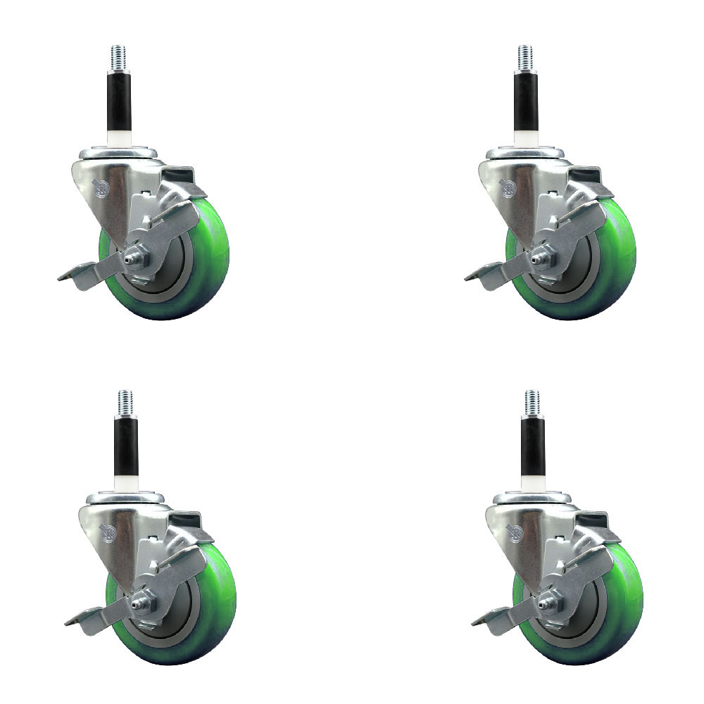 SCC-EX20S3514-PPUB-GRN-TLB-78-4 Polyurethane Swivel Expanding Stem Caster with 3.5 in. Green Wheels & 0.87 in. Stems - Set of 4