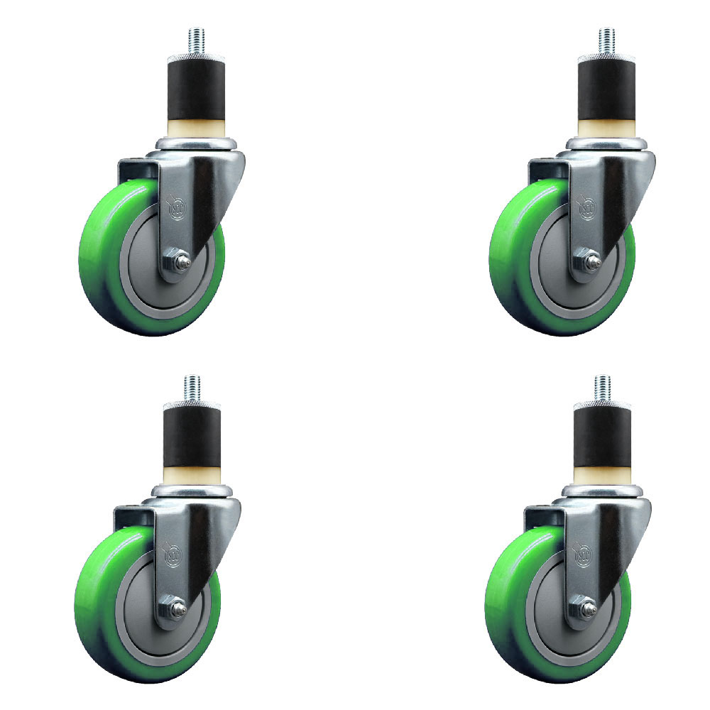 SCC-EX20S414-PPUB-GRN-178-4 Polyurethane Swivel Expanding Stem Caster with 4 in. Green Wheels & 1.87 in. Stems - Set of 4