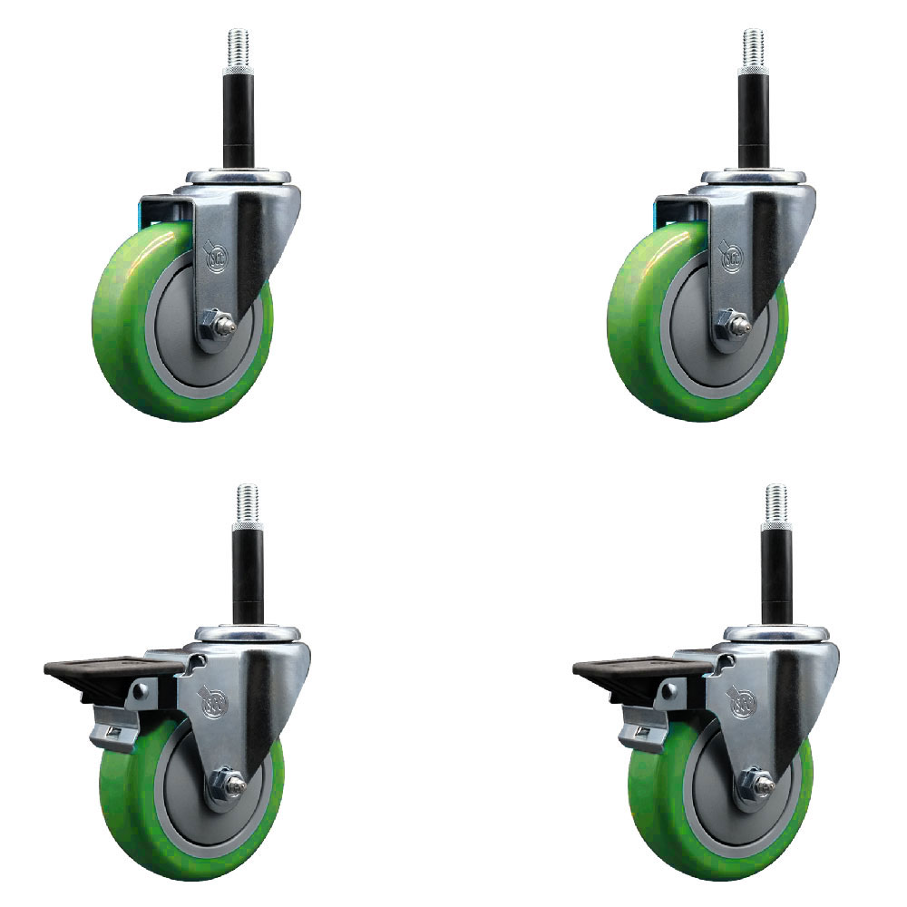 SCC-EX20S414-PPUB-GRN-2-PLB-2-34 Polyurethane Swivel Expanding Stem Caster with 4 in. Green Wheels & 0.75 in. Stems - Set of 4