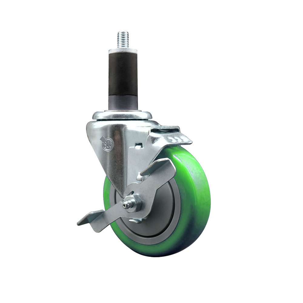 SCC-EX20S414-PPUB-GRN-TLB-114 Polyurethane Expanding Stem Swivel Caster with 4 in. Green Wheel & 1.25 in. Stem & Top Locking Brake