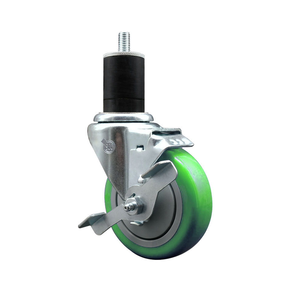 SCC-EX20S414-PPUB-GRN-TLB-134 Polyurethane Expanding Stem Swivel Caster with 4 in. Green Wheel & 1.75 in. Stem & Top Locking Brake