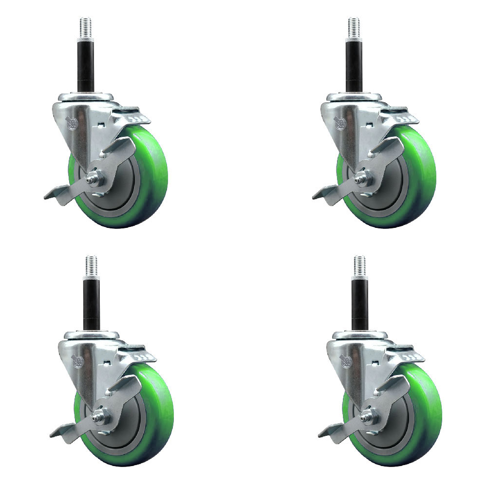 SCC-EX20S414-PPUB-GRN-TLB-34-4 Polyurethane Swivel Expanding Stem Caster with 4 in. Green Wheels & 0.75 in. Stems - Set of 4