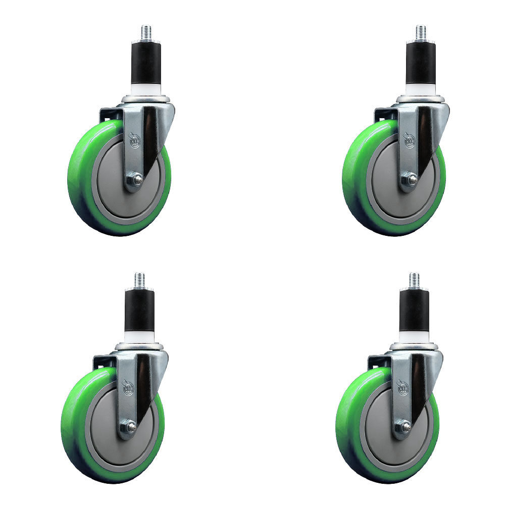 SCC-EX20S514-PPUB-GRN-112-4 Polyurethane Swivel Expanding Stem Caster with 5 in. Green Wheels & 1.5 in. Stems - Set of 4
