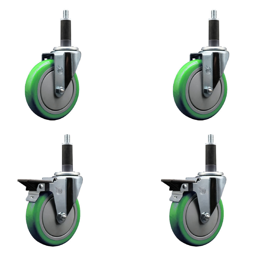 SCC-EX20S514-PPUB-GRN-2-PLB-2-1 Polyurethane Swivel Expanding Stem Caster with 5 in. Green Wheels & 1 in. Stems - Set of 4