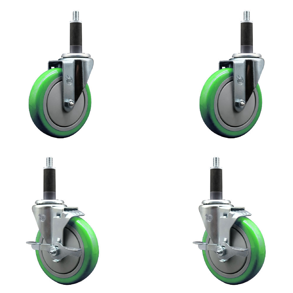 SCC-EX20S514-PPUB-GRN-2-TLB-2-1 Polyurethane Swivel Expanding Stem Caster with 5 in. Green Wheels & 1 in. Stems - Set of 4