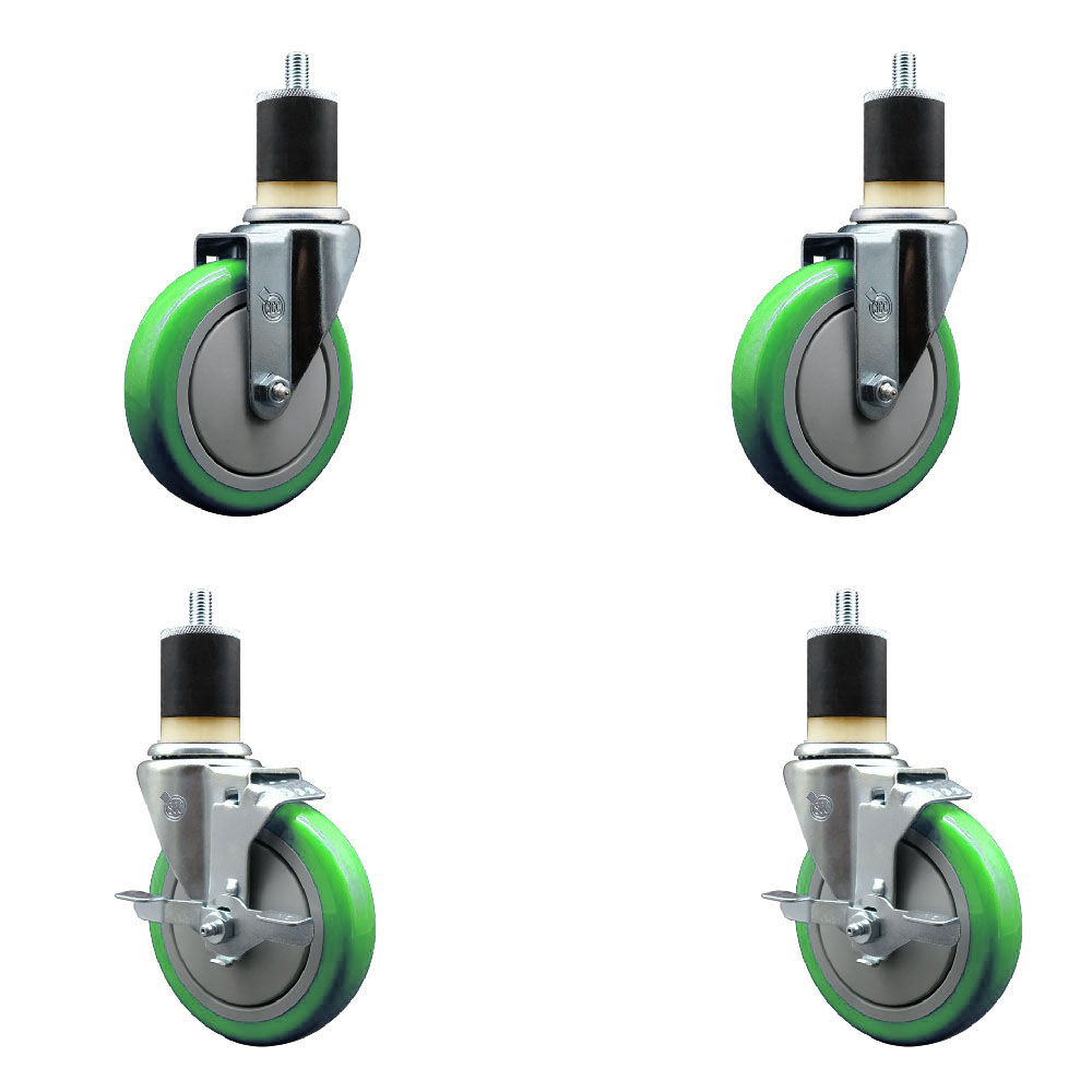 SCC-EX20S514-PPUB-GRN-2-TLB-2-178 Polyurethane Swivel Expanding Stem Caster with 5 in. Green Wheels & 1.87 in. Stems - Set of 4