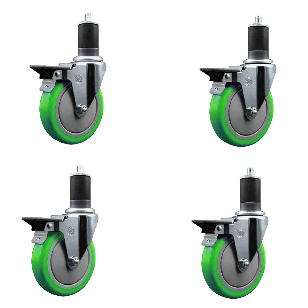 SCC-EX20S514-PPUB-GRN-PLB-158-4 Polyurethane Swivel Expanding Stem Caster with 5 in. Green Wheels & 1.63 in. Stems - Set of 4