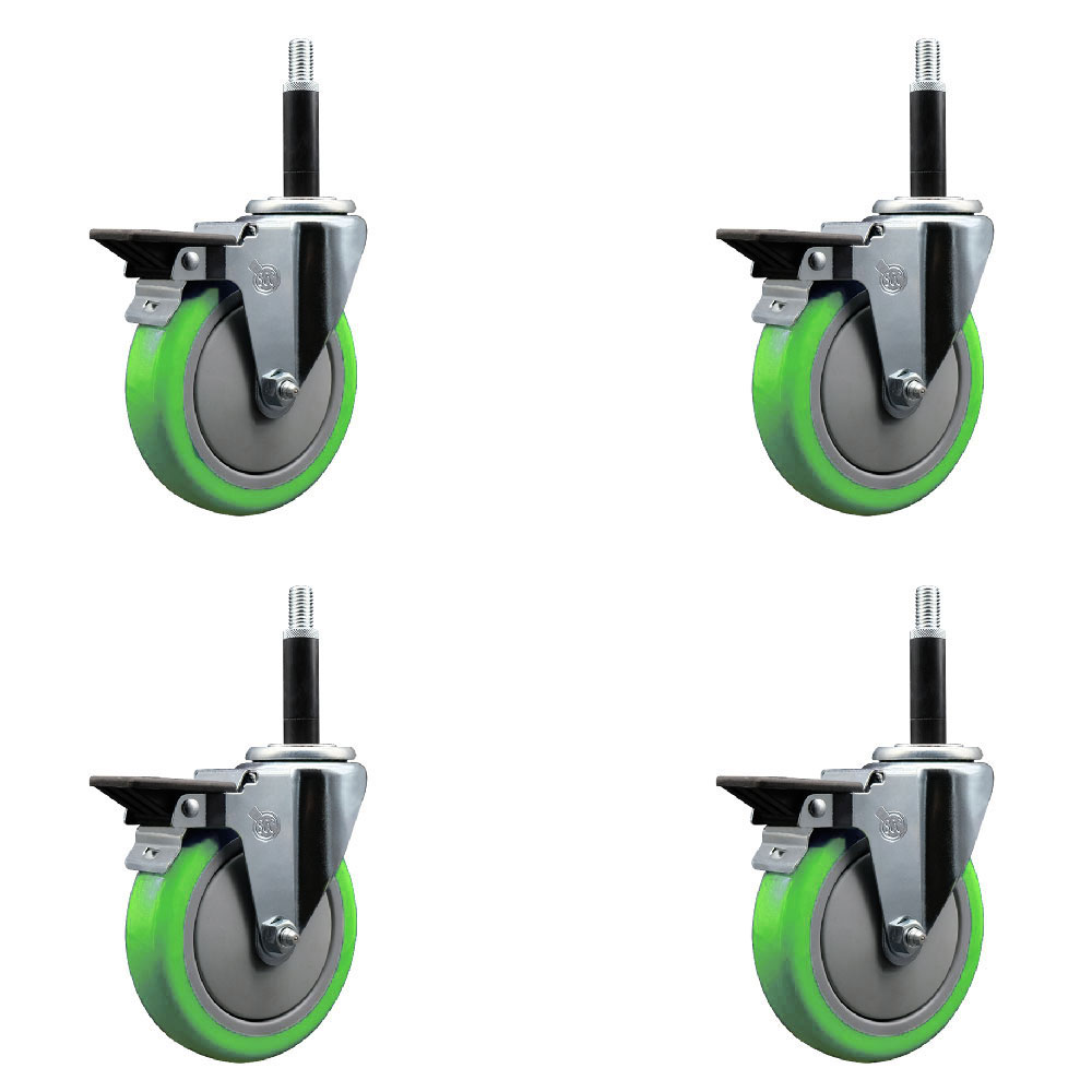 SCC-EX20S514-PPUB-GRN-PLB-34-4 Polyurethane Swivel Expanding Stem Caster with 5 in. Green Wheels & 0.75 in. Stems - Set of 4