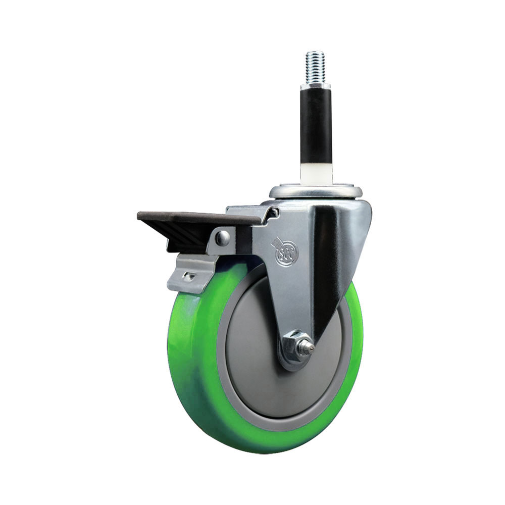 SCC-EX20S514-PPUB-GRN-PLB-78 Polyurethane Expanding Stem Swivel Caster with 5 in. Green Wheel & 0.87 in. Stem & Posi Locking Brake