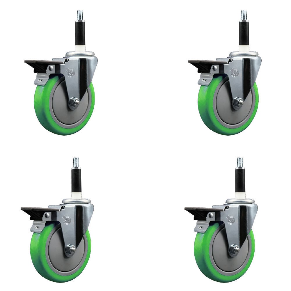SCC-EX20S514-PPUB-GRN-PLB-78-4 Polyurethane Swivel Expanding Stem Caster with 5 in. Green Wheels & 0.87 in. Stems - Set of 4