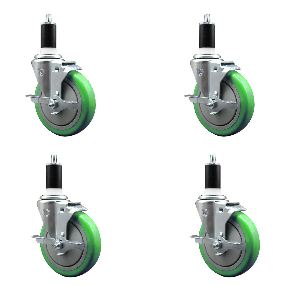 SCC-EX20S514-PPUB-GRN-TLB-138-4 Polyurethane Swivel Expanding Stem Caster with 5 in. Green Wheels & 1.38 in. Stems - Set of 4