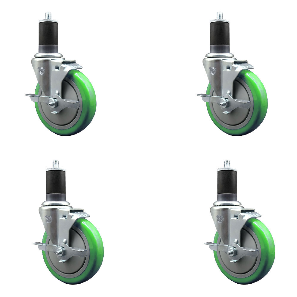 SCC-EX20S514-PPUB-GRN-TLB-158-4 Polyurethane Swivel Expanding Stem Caster with 5 in. Green Wheels & 1.63 in. Stems - Set of 4