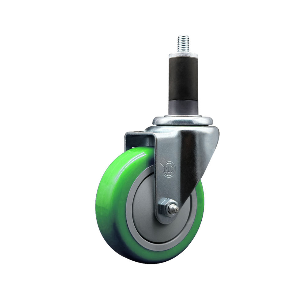 Stainless Steel Polyurethane Caster - Green - 4 in. Wheel - 1.25 in. Stem - 350 lbs Capacity