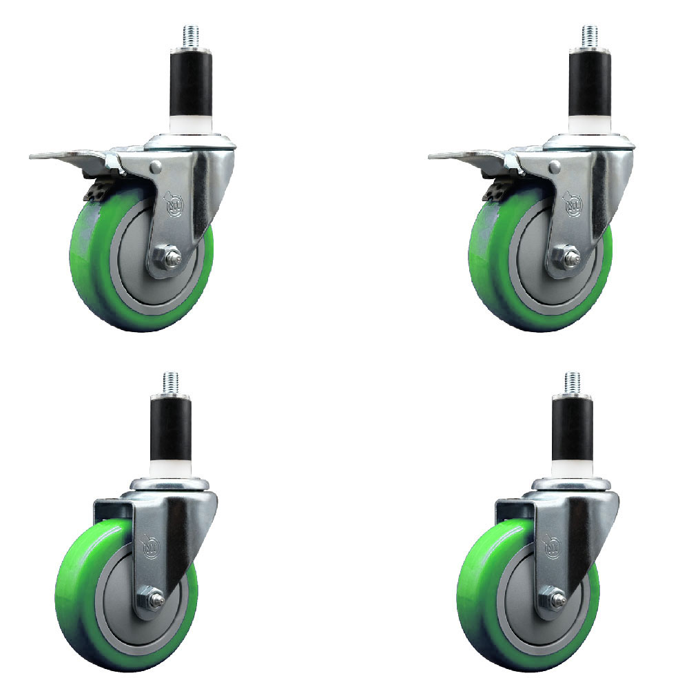SCC-EXTTL20S414-PPUB-GRN-2-S-2-138 Polyurethane Swivel Expanding Stem Caster with 4 in. Green Wheels & 1.38 in. Stems - Set of 4