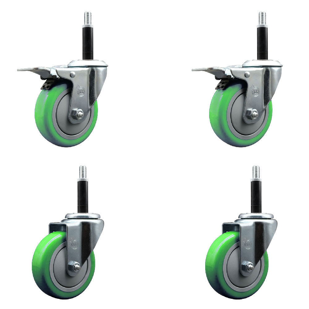 SCC-EXTTL20S414-PPUB-GRN-2-S-2-34 Polyurethane Swivel Expanding Stem Caster with 4 in. Green Wheels & 0.75 in. Stems - Set of 4