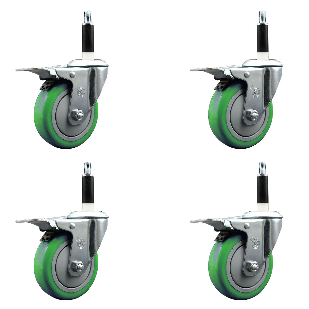 SCC-EXTTL20S414-PPUB-GRN-78-4 Polyurethane Swivel Expanding Stem Caster with 4 in. Green Wheels & 0.87 in. Stems - Set of 4
