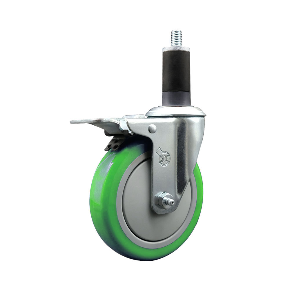SCC-EXTTL20S514-PPUB-GRN-114 Polyurethane Expanding Stem Swivel Caster with 5 in. Green Wheel & 1.25 in. Stem & Total Locking Brake