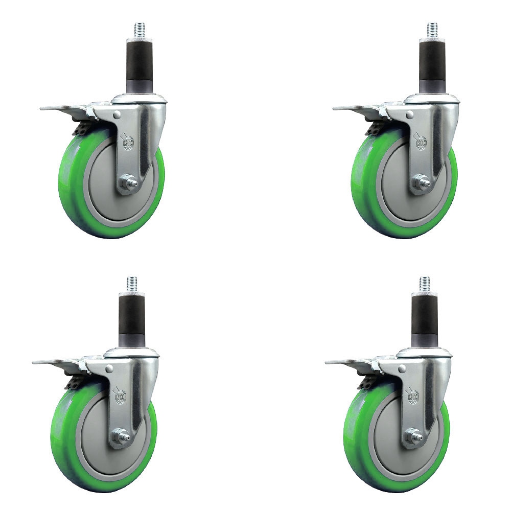 SCC-EXTTL20S514-PPUB-GRN-114-4 Polyurethane Swivel Expanding Stem Caster with 5 in. Green Wheels & 1.25 in. Stems - Set of 4