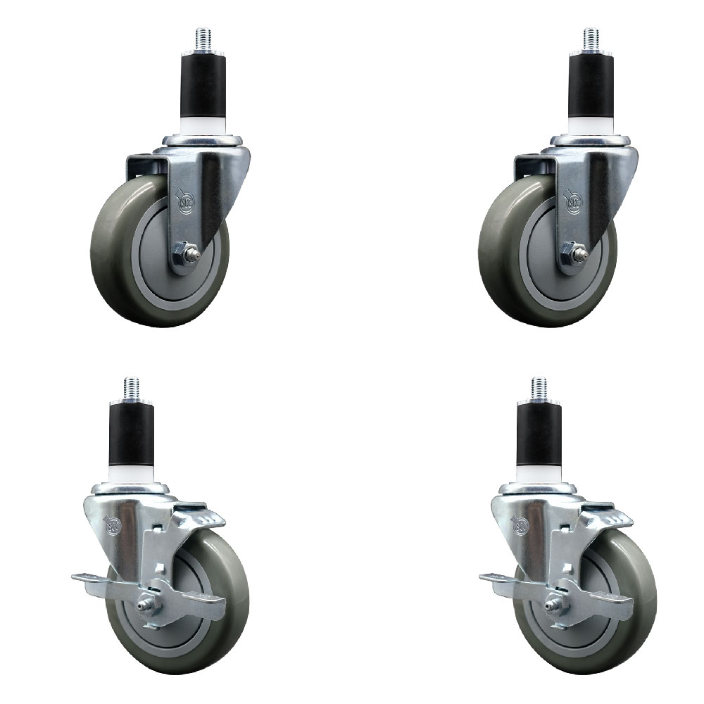 SCC-EX20S414-PPUB-2-TLB-2-112 Polyurethane Swivel Expanding Stem Caster with 4 in. Gray Wheels & 1.5 in. Stems - Set of 4