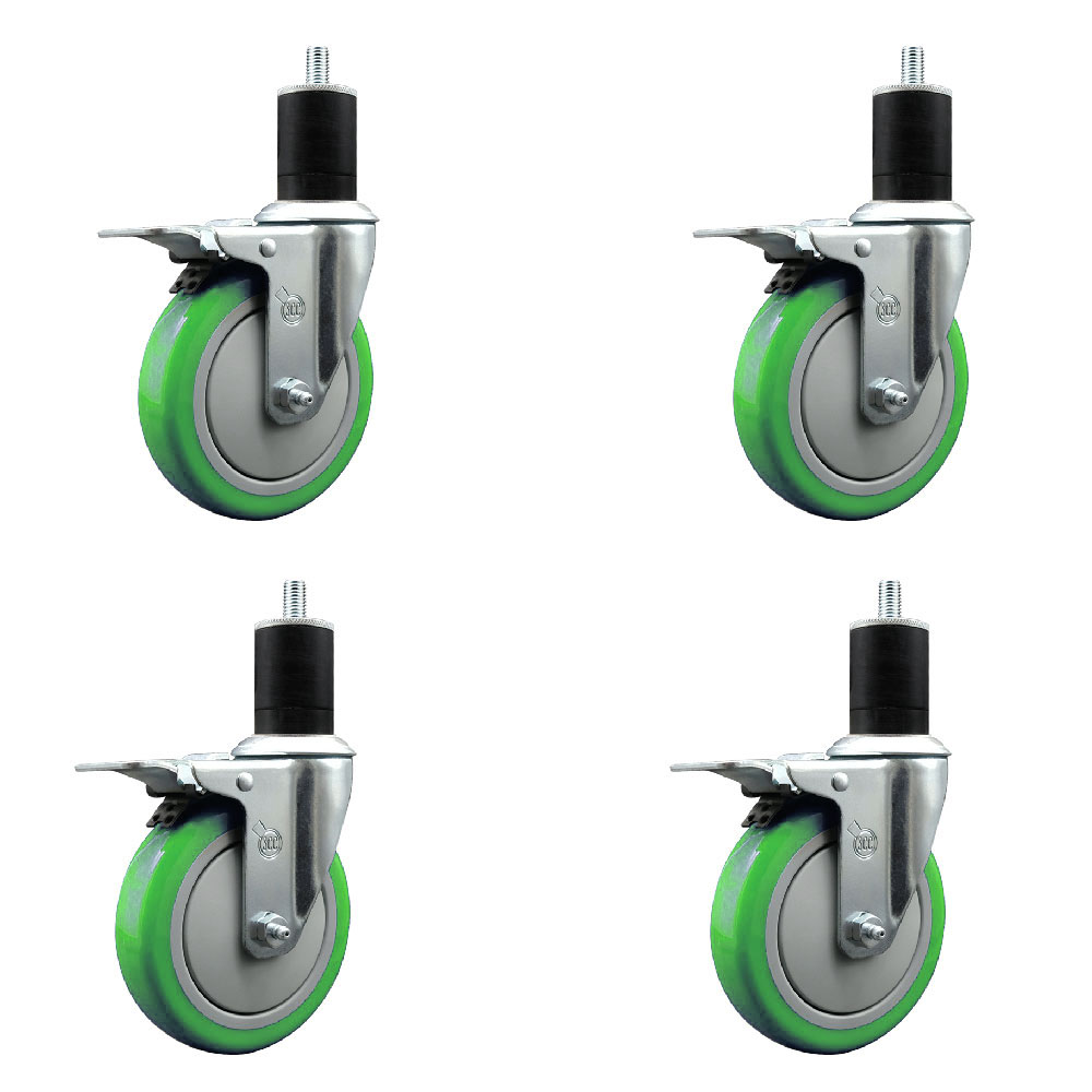 SCC-EXTTL20S514-PPUB-GRN-134-4 Polyurethane Swivel Expanding Stem Caster with 5 in. Green Wheels & 1.75 in. Stems - Set of 4