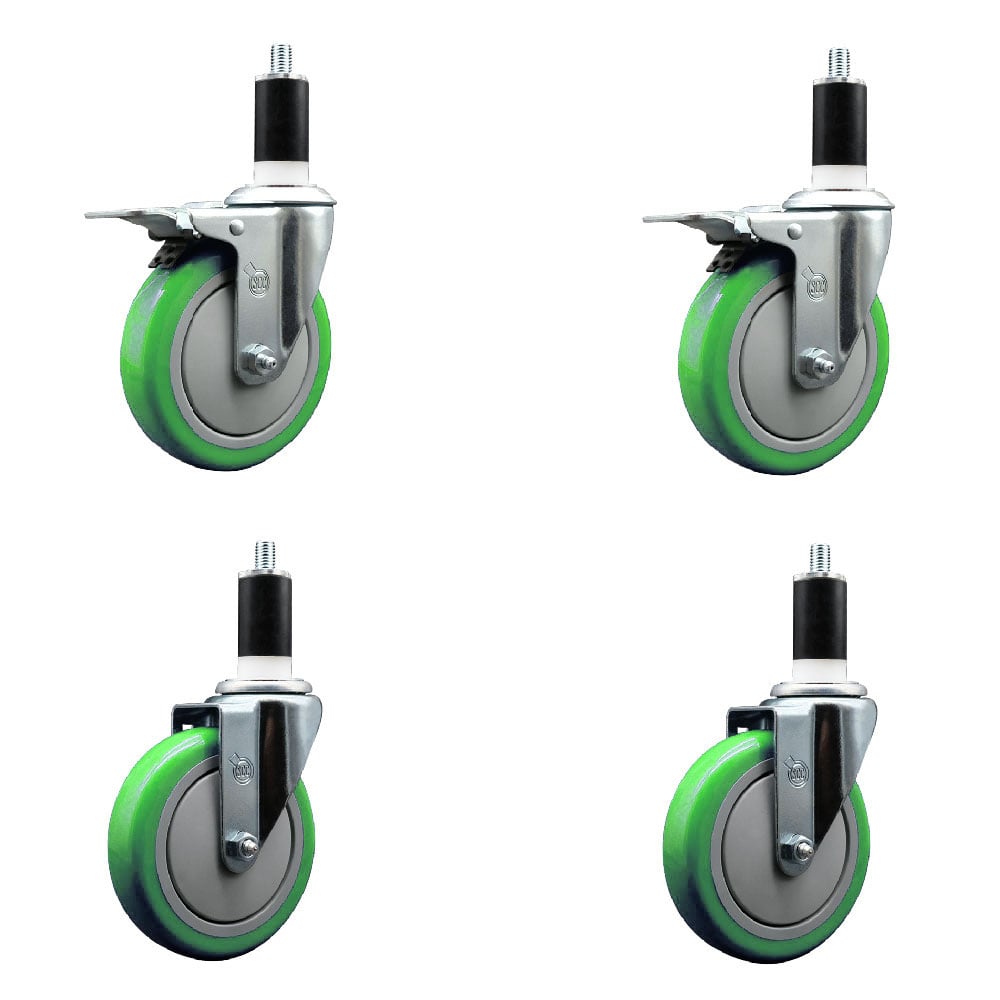 SCC-EXTTL20S514-PPUB-GRN-2-S-2-138 Polyurethane Swivel Expanding Stem Caster with 5 in. Green Wheels & 1.38 in. Stems - Set of 4