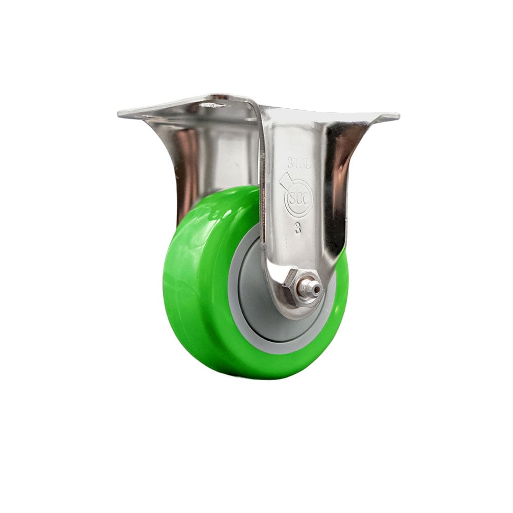 SCC-SS31620R3514-PPUB-GRN Polyurethane Rigid Top Plate Caster with 3.5 in. Green Caster Wheel 316 Stainless Steel Caster