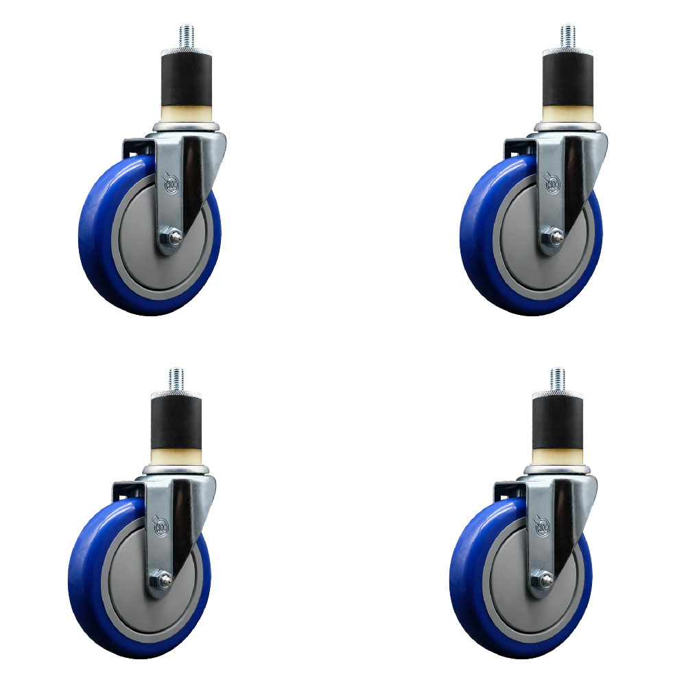 SCC-EX20S514-PPUB-BLUE-178-4 Polyurethane Swivel Expanding Stem Caster with 5 in. Blue Wheels & 1.87 in. Stems - Set of 4