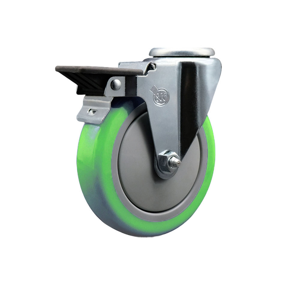 SCC-BH20S514-PPUB-GRN-PLB Polyurethane Swivel Bolt Hole Caster with 5 x 1.25 in. Green Wheel & Posi Locking Brake
