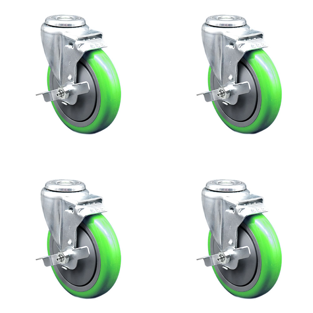 SCC-BH20S514-PPUB-GRN-TLB-4 Polyurethane Swivel Bolt Hole Caster with 5 x 1.25 in. Green Wheels - Set of 4