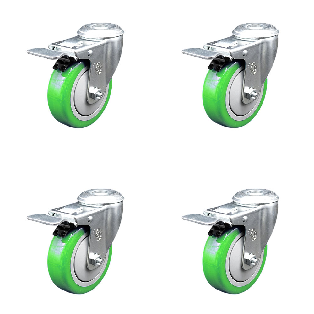 SCC-BHTTL20S414-PPUB-GRN-4 Polyurethane Swivel Bolt Hole Caster with 4 x 1.25 in. Green Wheels - Set of 4